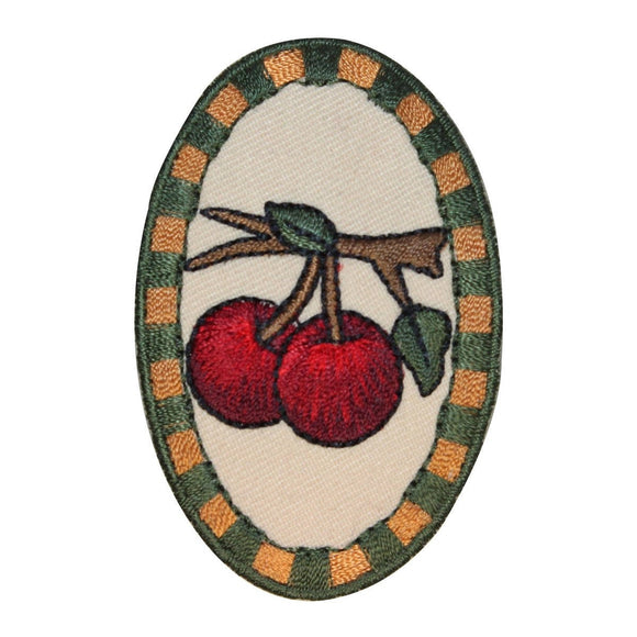 ID 1228Y Cherries On Stem Badge Patch Fruit Baking Embroidered Iron On Applique