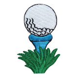 ID 1595C Golf Ball On Tee Patch Teal Green Drive Embroidered Iron On Applique