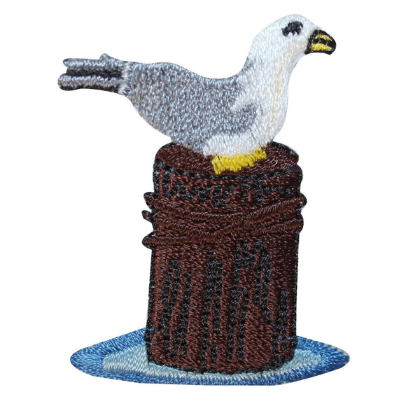 ID 1711 Seagull Sitting On Dock Patch Ocean Perch Embroidered Iron On Applique