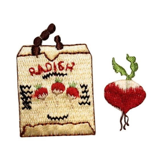 ID 1234AB Set of 2 Radish And Seed Bag Patches Farm Embroidered Iron On Applique