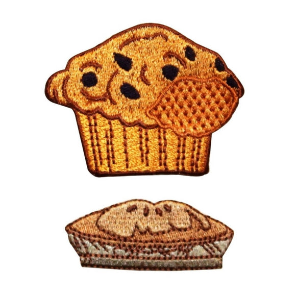 ID 1238AB Set of 2 Muffin And Pie Patches Bakery Embroidered Iron On Applique