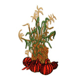 ID 1251 Pumpkin With Corn Stalks Patch Fall Harvest Embroidered Iron On Applique