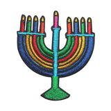 ID 8265 Colorful Menorah Patch Hanukkah Holiday Embroidered Iron On Applique