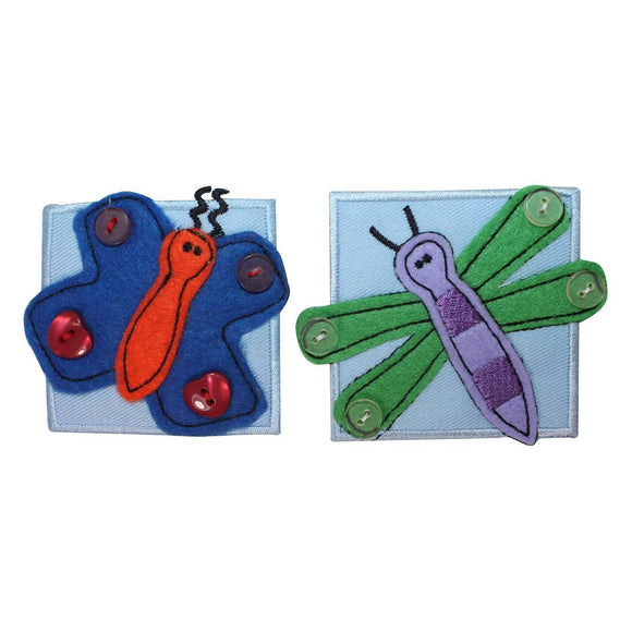 ID 1715AB Set of 2 Butterfly Dragonfly Badge Patch Embroidered Iron On Applique
