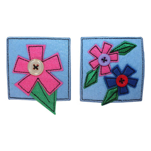 ID 1717AB Set of 2 Flower Badge Patches Garden Sign Embroidered Iron On Applique