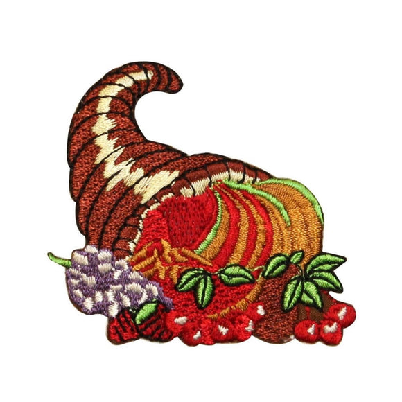 ID 1264 Cornucopia of Fruit Patch Horn Thanksgiving Embroidered Iron On Applique