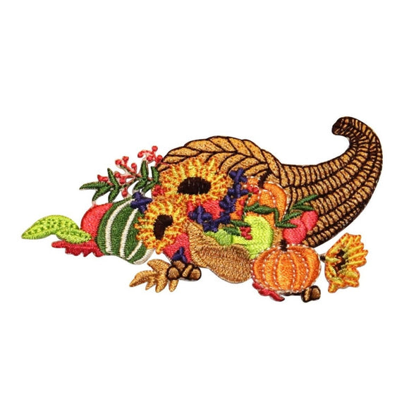 ID 1265 Thanksgiving Cornucopia Patch Fall Harvest Embroidered Iron On Applique