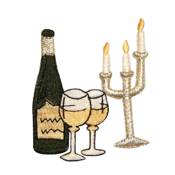 ID 1286 Wine With Glasses And Candle Patch Wedding Embroidered Iron On Applique