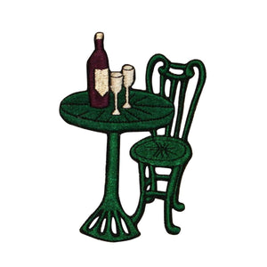 ID 1293 Patio Table With Wine Patch Dine Restaurant Embroidered Iron On Applique