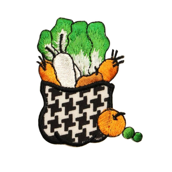 ID 1308 Groceries Checkered Bag Patch Vegetables Embroidered Iron On Applique