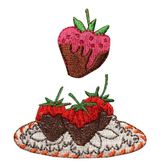 ID 1312AB Chocolate Covered Strawberry Patch Fruit Embroidered Iron On Applique