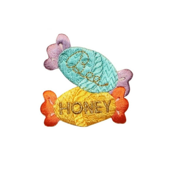 ID 1317A Pair of Bee Honey Candy Patch Candies Wrap Embroidered Iron On Applique