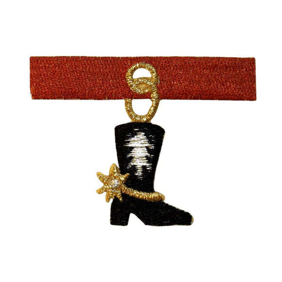 ID 1352 Boot Hanging On Strap Patch Western Cowboy Embroidered Iron On Applique