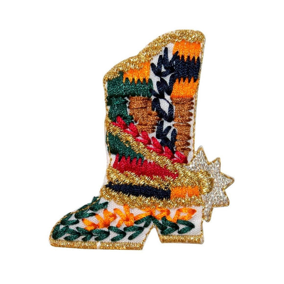 ID 1355 Festive Mexican Boot Patch Cowboy Spurs Embroidered Iron On Applique