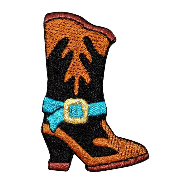 ID 1360 Leather Cowboy Boot Patch Tanned Hide Strap Embroidered Iron On Applique