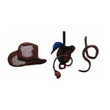 ID 1373ABC Set of 3 Cowboy Gear Patches Western Embroidered Iron On Applique