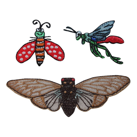 ID 1605ABC Set of 3 Assorted Insect Bug Patches Embroidered Iron On Applique