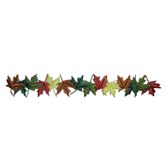 ID 1387 Fall Leaves In Row Patch String Leaf Autumn Embroidered Iron On Applique