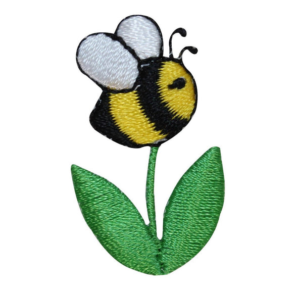 ID 1607B Bee On Flower Patch Garden Insect Bug Embroidered Iron On Applique