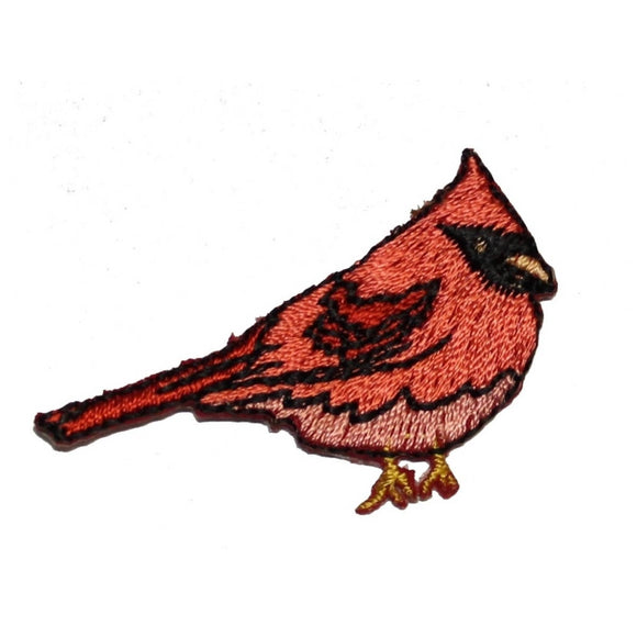 ID 1618 Cardinal Perched Patch Red Bird Canary Wild Embroidered Iron On Applique