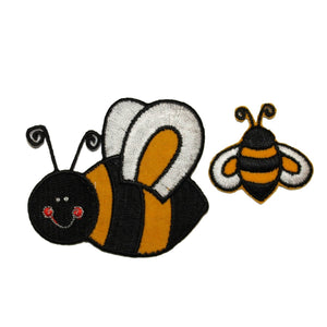 ID 1619AB Set of 2 Bumblebee Patches Honey Bee Bug Embroidered Iron On Applique