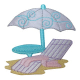 ID 1778 Beach Chair and Umbrella Patch Vacation Embroidered Iron On Applique