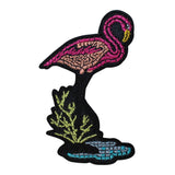 ID 1629 Pink Flamingo Scene Patch Tropical Bird Embroidered Iron On Applique