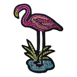 ID 1630 Pink Flamingo Scene Patch Tropical Bird Embroidered Iron On Applique