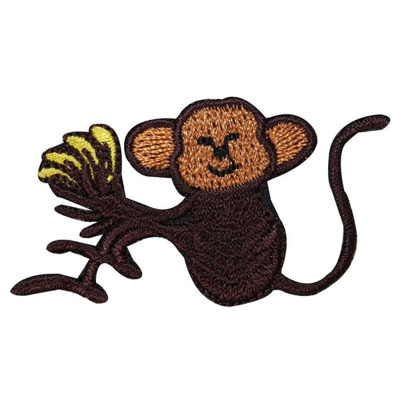 ID 1638B Happy Monkey With Bananas Patch Wild Jungle Embroidered IronOn Applique