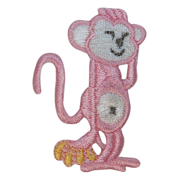 ID 1644A Happy Monkey With Bananas Patch Cute Chimp Embroidered Iron On Applique