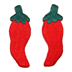 ID 1922AB Set of 2 Red Chili Pepper Patches Spicy Sauce Food Iron On Applique
