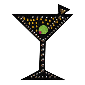 ID 1942 Studded Martini Glass Patch Alcoholic Drink Bar Club Iron On Applique