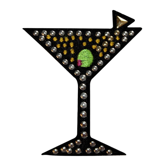 ID 1943 Studded Martini Glass Patch Cocktail Alcoholic Drink Iron On Applique