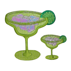 ID 1962AB Set of 2 Margarita Patches Lime Drinks Embroidered Iron On Applique