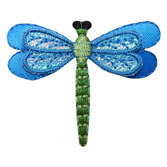 ID 1670B Blue Dragonfly Patch Garden Flying Bug Embroidered Iron On Applique