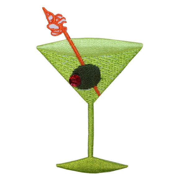 ID 1964A Martini With Olive Patch Glass Alcohol Embroidered Iron On Applique