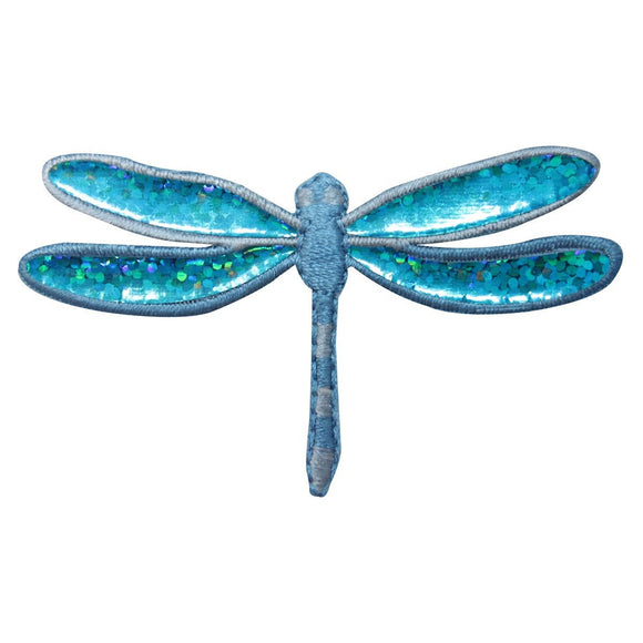 ID 1672C Blue Sparkle Dragonfly Patch Garden Fairy Embroidered Iron On Applique