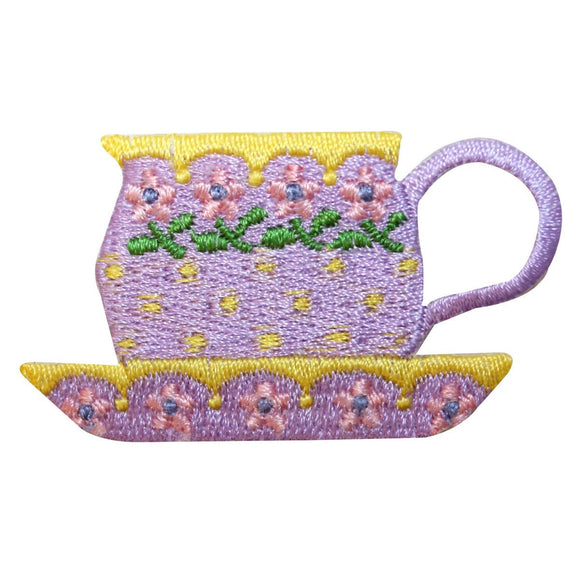 ID 1965Z Floral Teacup Patch Saucer Flower Mug Embroidered Iron On Applique