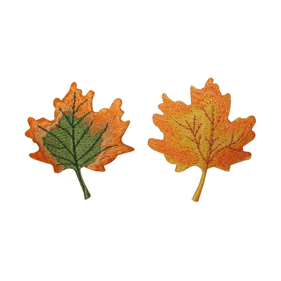 ID 1414AB Set of 2 Fall Maple Leaf Patches Autumn Embroidered Iron On Applique