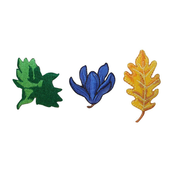 ID 1420ABC Set of 3 Fall Colored Leaf Patch Autumn Embroidered Iron On Applique