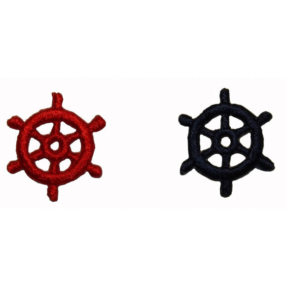 ID 1981AB Set of 2 Ship Steering Wheel Patches Boat Embroidered Iron On Applique
