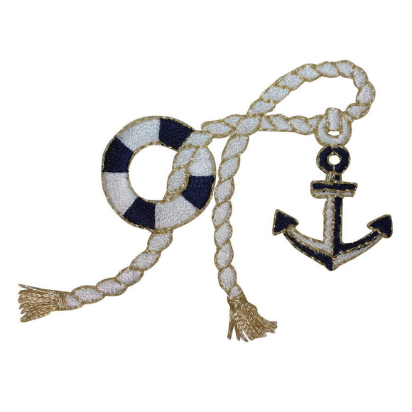 ID 1987 Nautical Rope and Anchor Patch Boat Marine Embroidered Iron On Applique
