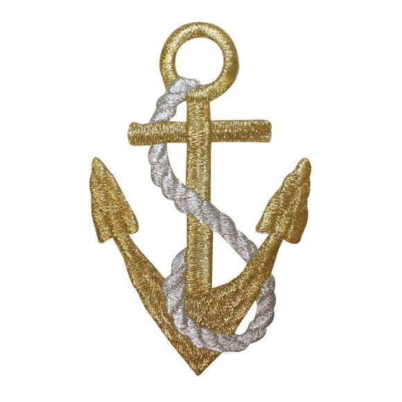 ID 1996 Gold Anchor With Rope Patch Ship Sail Emblem Embroidered IronOn Applique