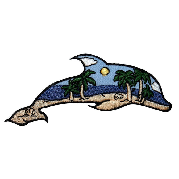 ID 1695 Beach Scene Dolphin Patch Ocean View Craft Embroidered Iron On Applique