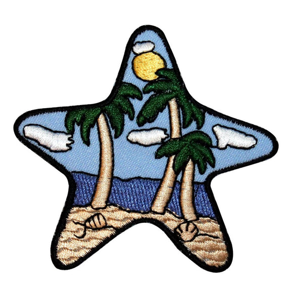 ID 1700Z Beach Scene Starfish Patch Ocean View Sand Embroidered Iron On Applique