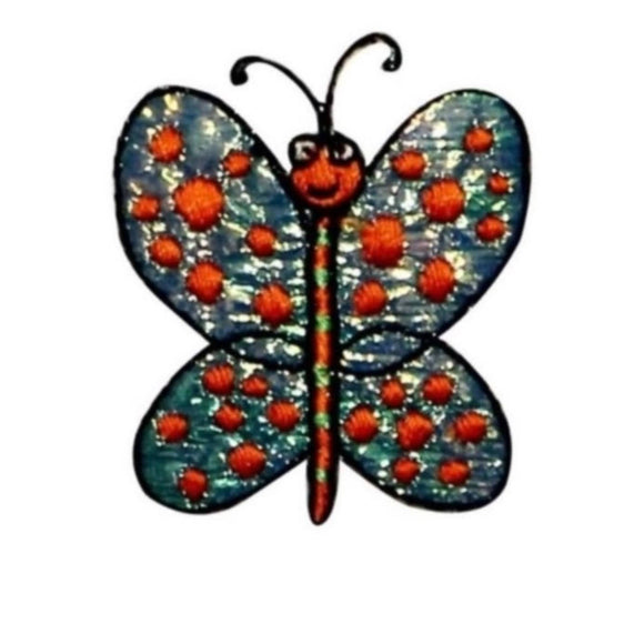 ID 2028 Spotted Butterfly Patch Happy Bug Insect Embroidered Iron On Applique