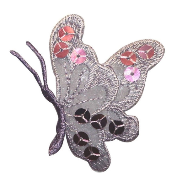 ID 2045 Sequin Butterfly Side View Patch Garden Fairy Craft Bug Iron On Applique