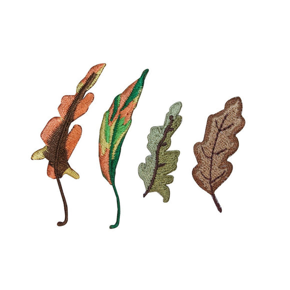ID 1427ABCD Set of 4 Assorted Fall Leaf Patches Embroidered Iron On Applique