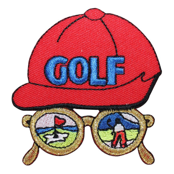 ID 1485 Golf Hat Scene Patch Glasses Golfing Craft Embroidered Iron On Applique