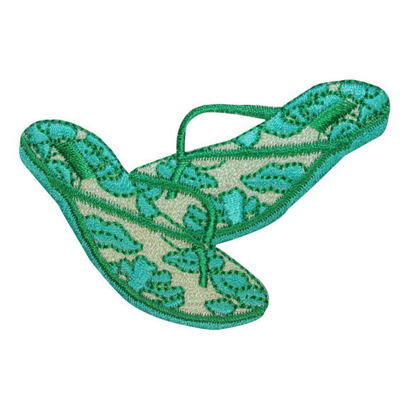 ID 1817 Floral Flip Flops Patch Beach Leaves Shoe Embroidered Iron On Applique